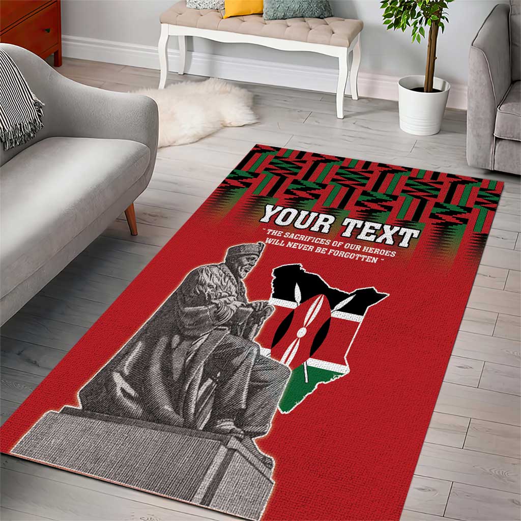 Personalized Afro Kenya Mashujaa Day Area Rug Mzee Jomo Kenyatta With Coat Of Arms LT18