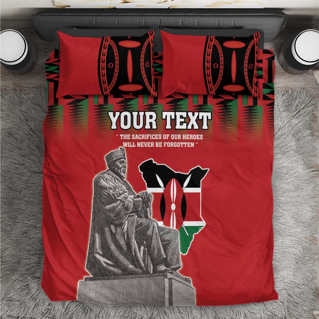Personalized Afro Kenya Mashujaa Day Bedding Set Mzee Jomo Kenyatta With Coat Of Arms LT18