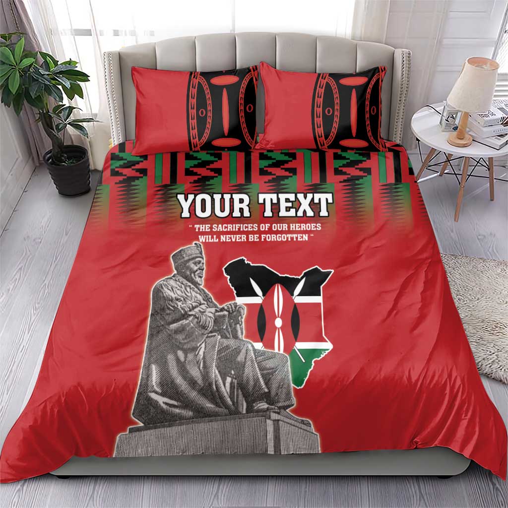 Personalized Afro Kenya Mashujaa Day Bedding Set Mzee Jomo Kenyatta With Coat Of Arms LT18