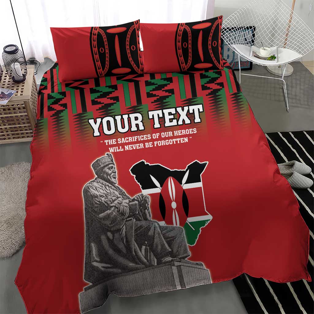 Personalized Afro Kenya Mashujaa Day Bedding Set Mzee Jomo Kenyatta With Coat Of Arms LT18