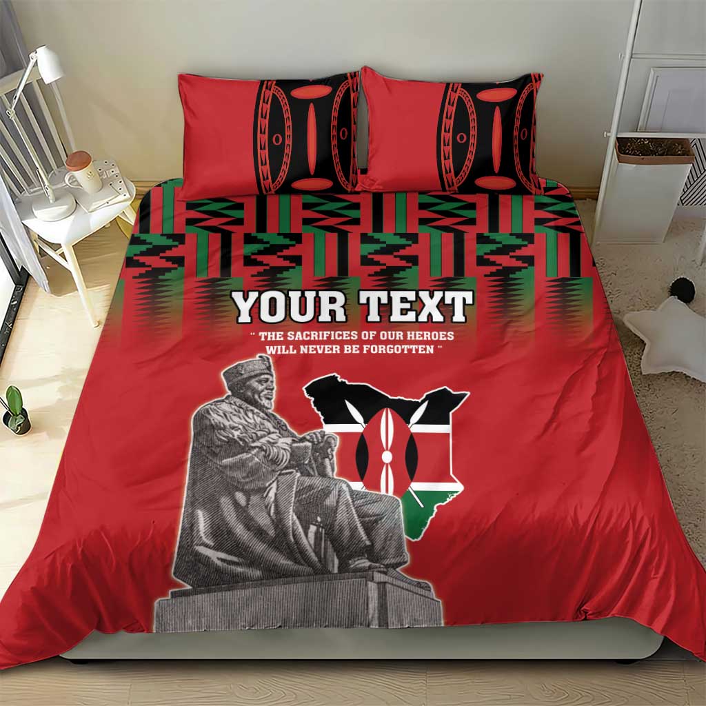 Personalized Afro Kenya Mashujaa Day Bedding Set Mzee Jomo Kenyatta With Coat Of Arms LT18