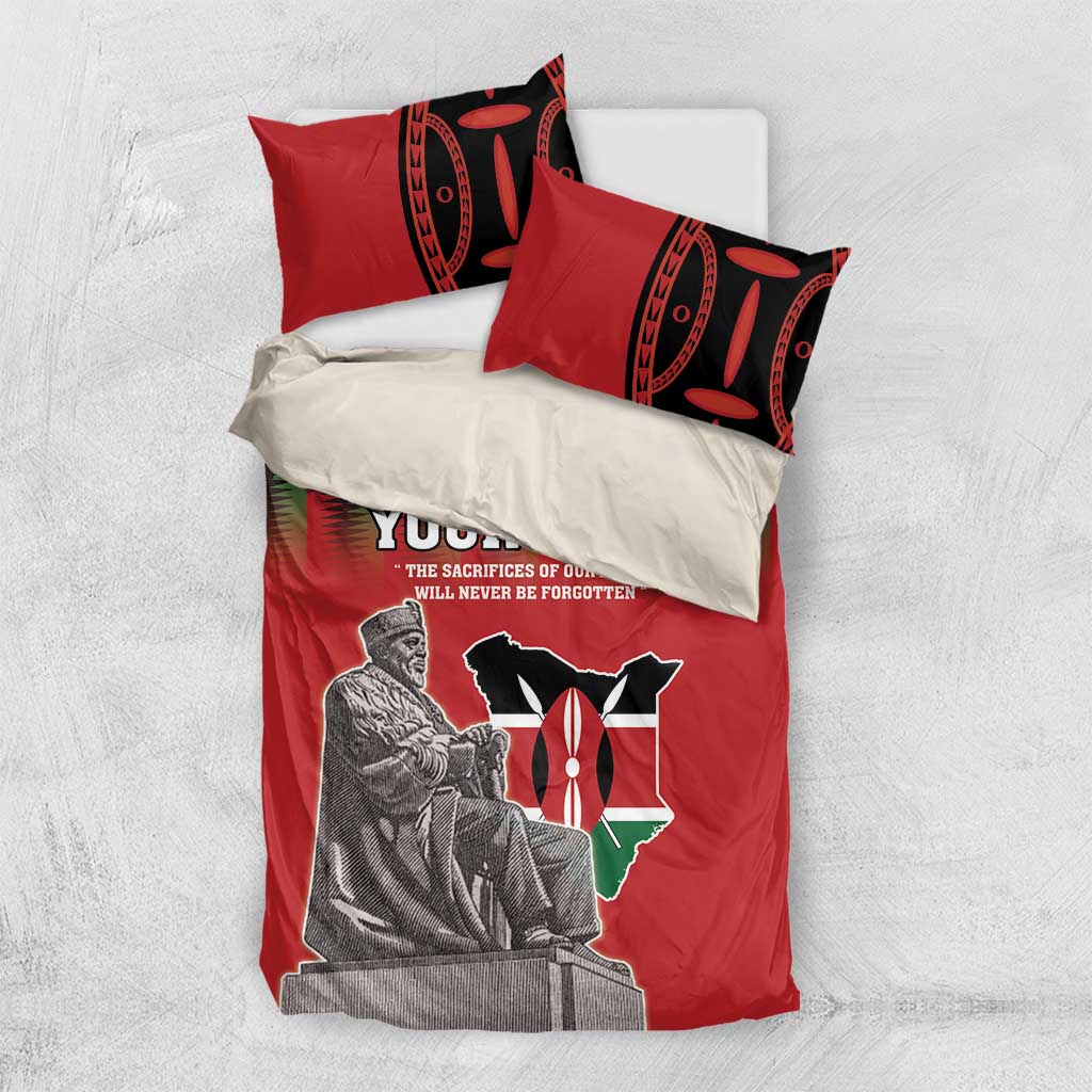 Personalized Afro Kenya Mashujaa Day Bedding Set Mzee Jomo Kenyatta With Coat Of Arms LT18