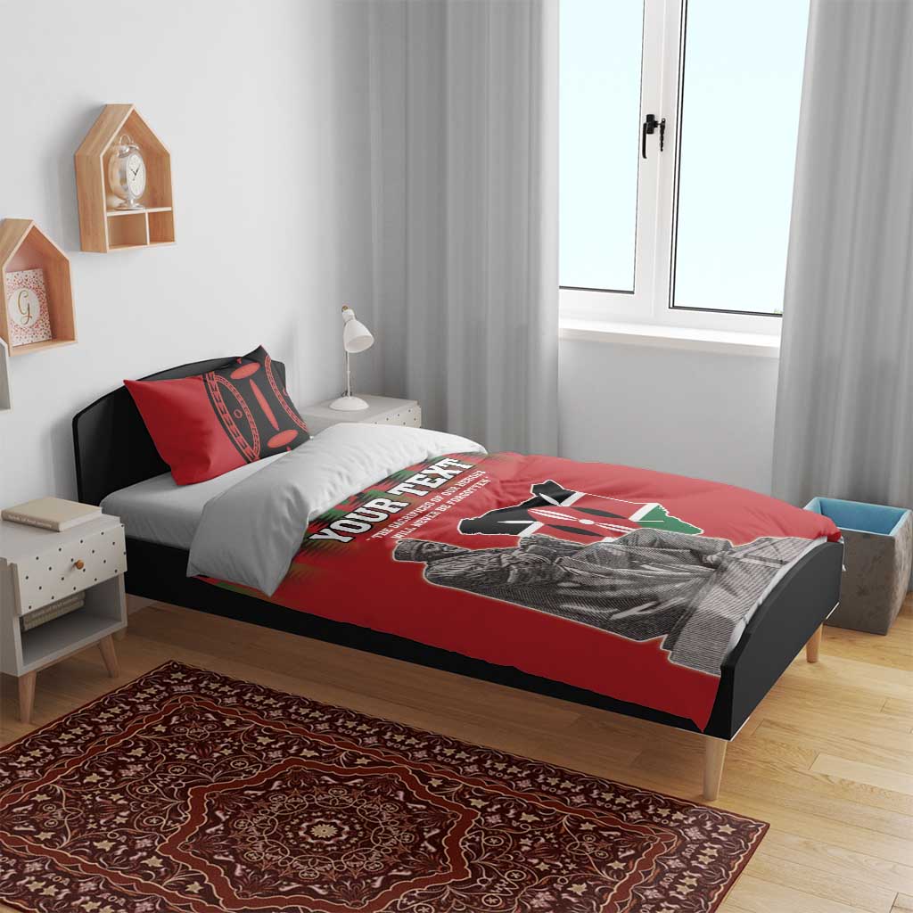 Personalized Afro Kenya Mashujaa Day Bedding Set Mzee Jomo Kenyatta With Coat Of Arms LT18