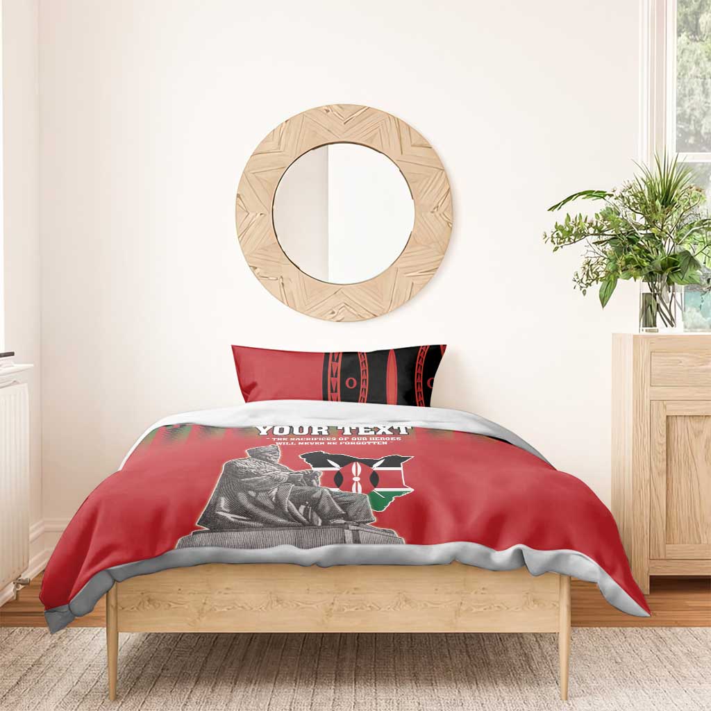 Personalized Afro Kenya Mashujaa Day Bedding Set Mzee Jomo Kenyatta With Coat Of Arms LT18