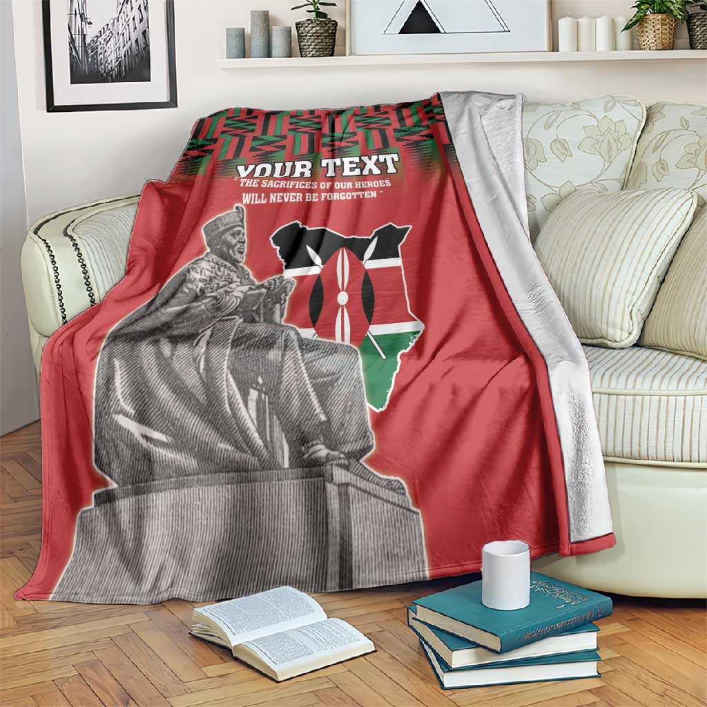 Personalized Afro Kenya Mashujaa Day Blanket Mzee Jomo Kenyatta With Coat Of Arms LT18