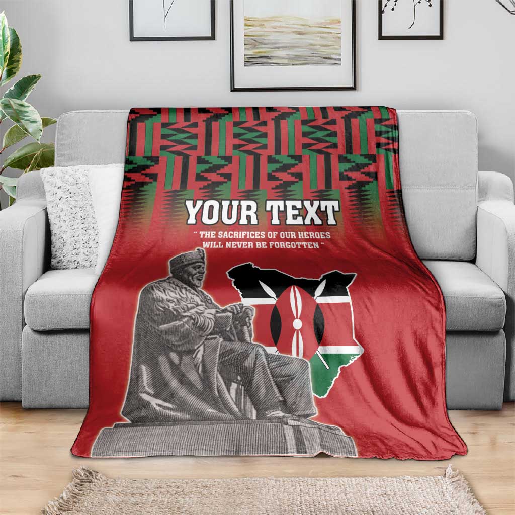 Personalized Afro Kenya Mashujaa Day Blanket Mzee Jomo Kenyatta With Coat Of Arms LT18