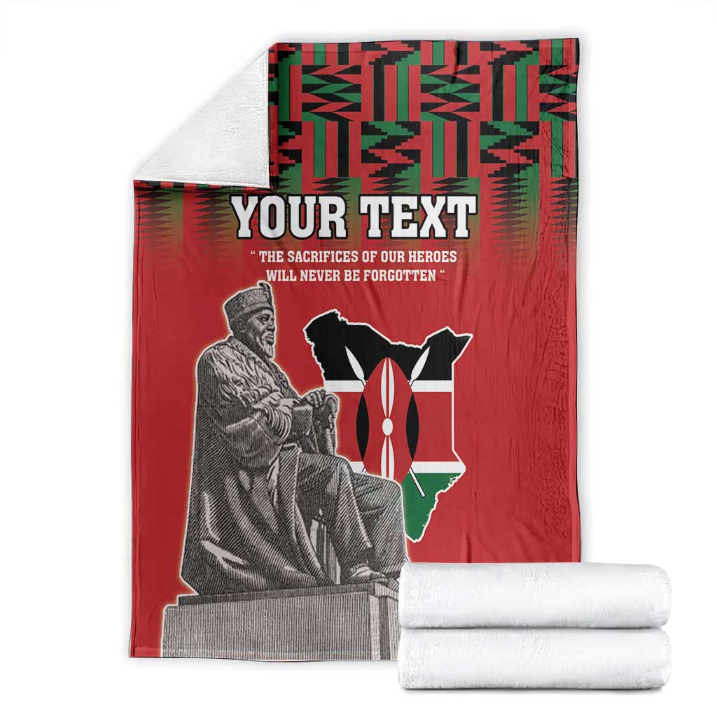 Personalized Afro Kenya Mashujaa Day Blanket Mzee Jomo Kenyatta With Coat Of Arms LT18