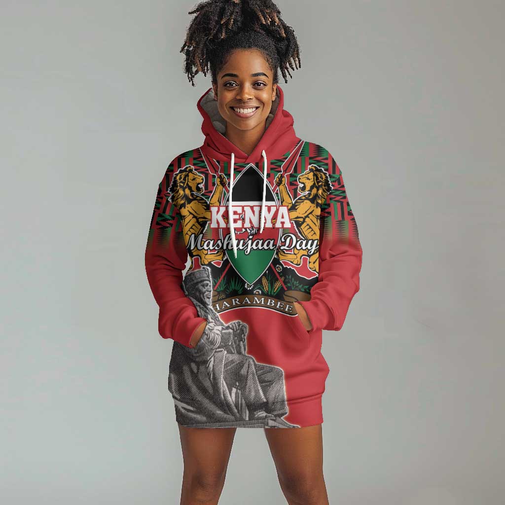 Personalized Afro Kenya Mashujaa Day Hoodie Dress Mzee Jomo Kenyatta With Coat Of Arms LT18