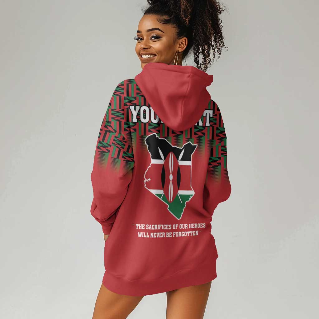 Personalized Afro Kenya Mashujaa Day Hoodie Dress Mzee Jomo Kenyatta With Coat Of Arms LT18