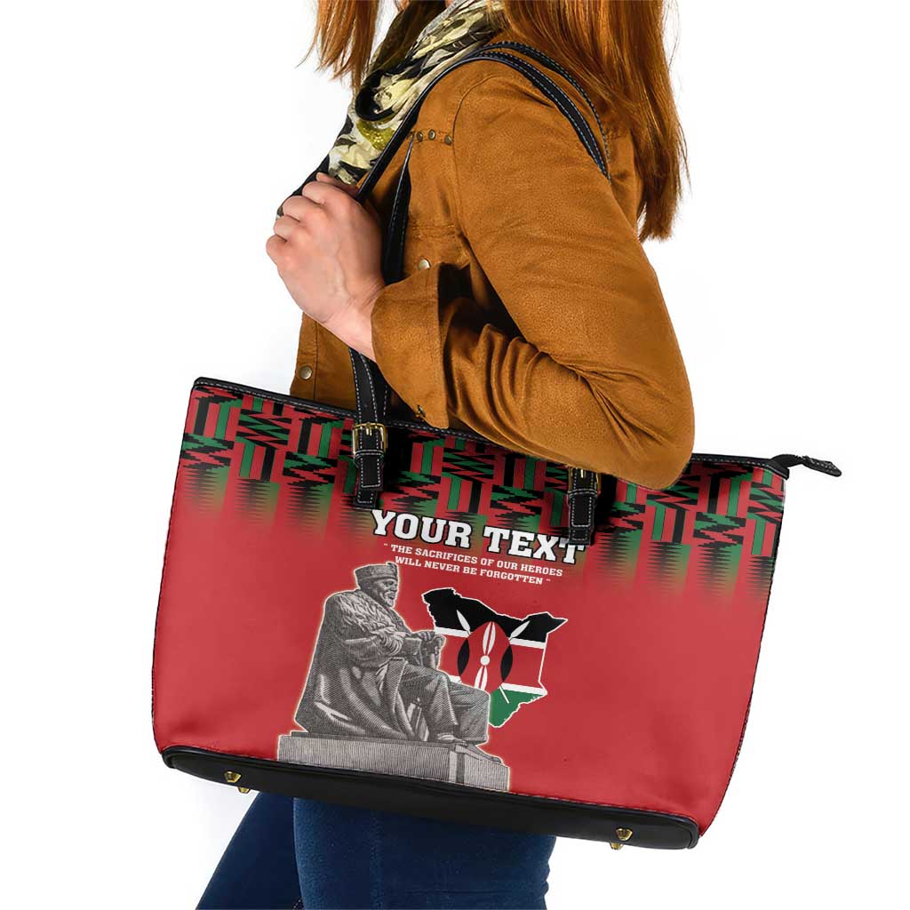 Personalized Kenya Mashujaa Day Leather Tote Bag Mzee Jomo Kenyatta With Coat Of Arms LT18