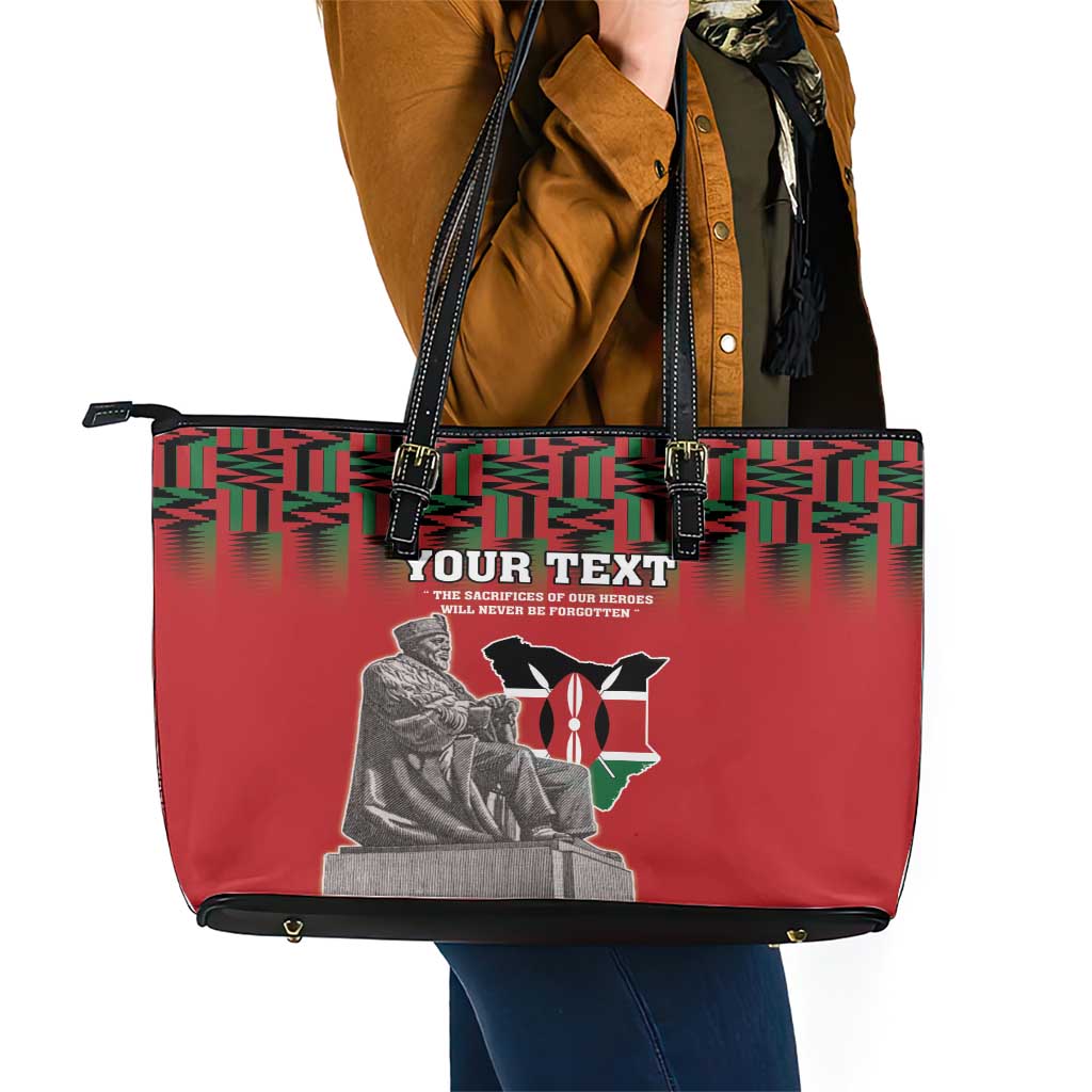 Personalized Kenya Mashujaa Day Leather Tote Bag Mzee Jomo Kenyatta With Coat Of Arms LT18