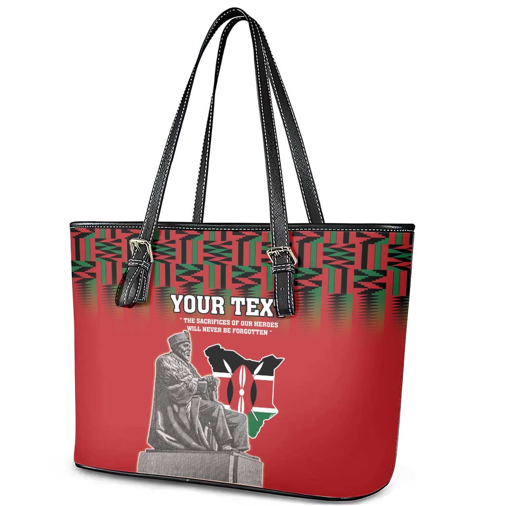 Personalized Kenya Mashujaa Day Leather Tote Bag Mzee Jomo Kenyatta With Coat Of Arms LT18