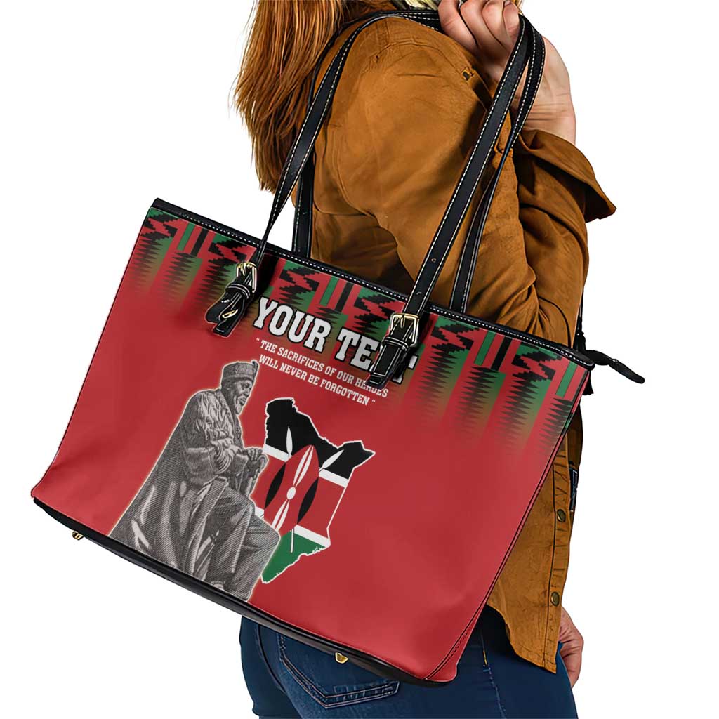 Personalized Kenya Mashujaa Day Leather Tote Bag Mzee Jomo Kenyatta With Coat Of Arms LT18