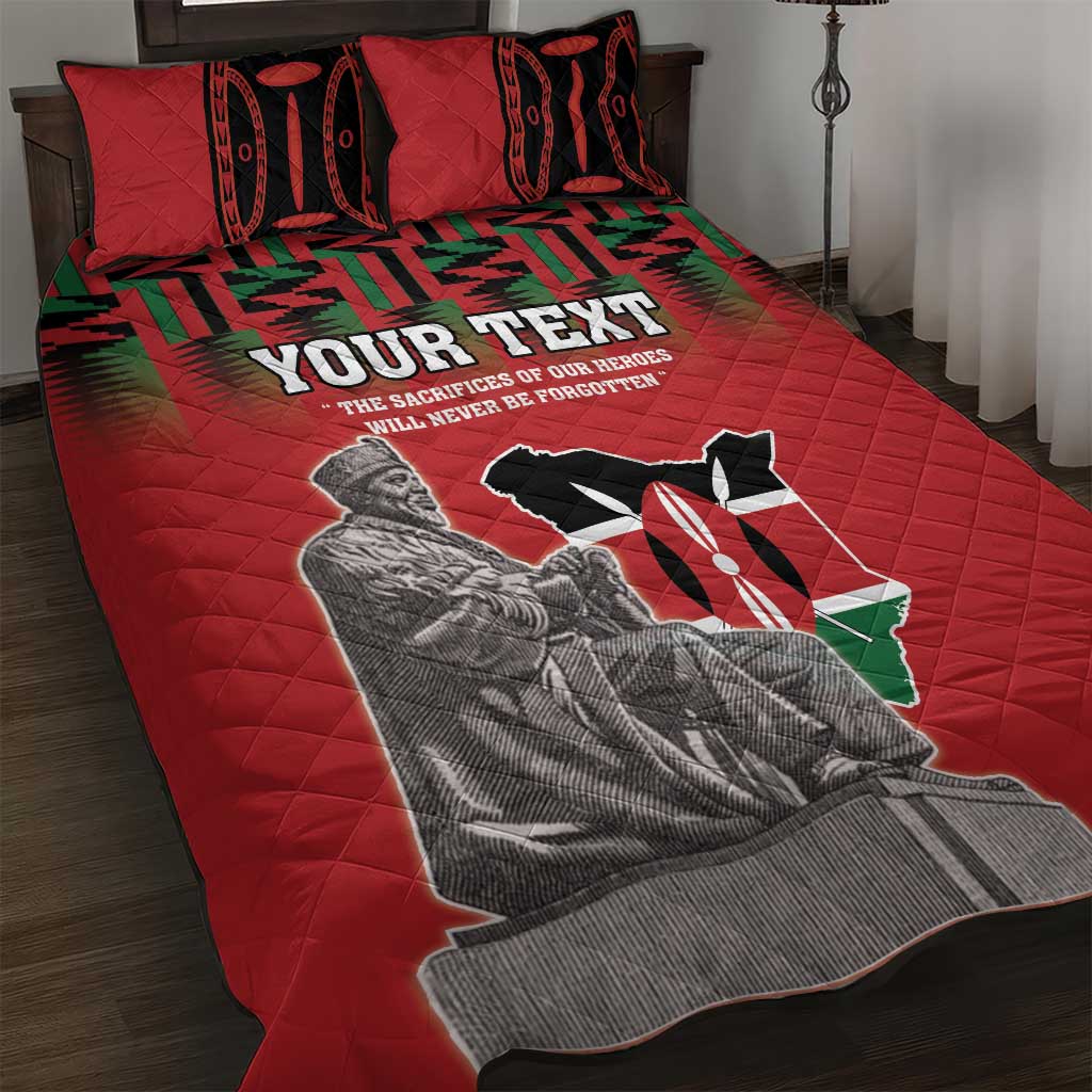 Personalized Afro Kenya Mashujaa Day Quilt Bed Set Mzee Jomo Kenyatta With Coat Of Arms LT18