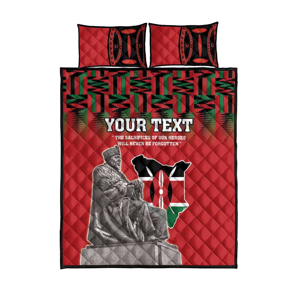 Personalized Afro Kenya Mashujaa Day Quilt Bed Set Mzee Jomo Kenyatta With Coat Of Arms LT18