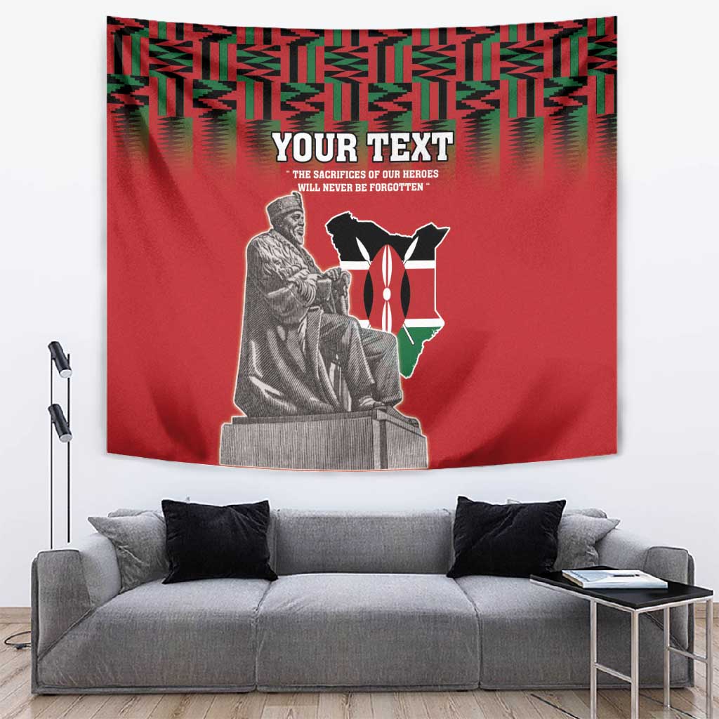 Personalized Afro Kenya Mashujaa Day Tapestry Mzee Jomo Kenyatta With Coat Of Arms LT18