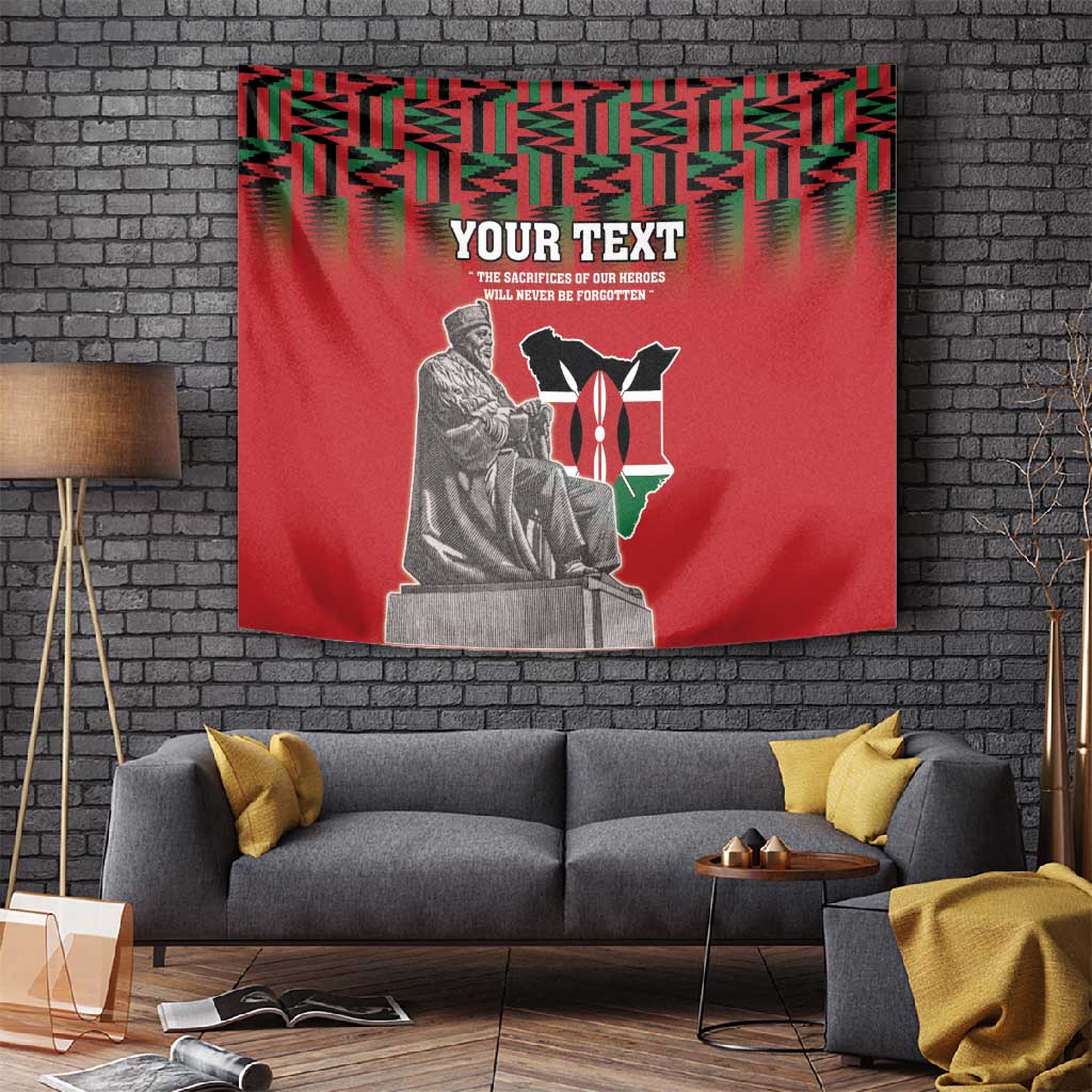 Personalized Afro Kenya Mashujaa Day Tapestry Mzee Jomo Kenyatta With Coat Of Arms LT18
