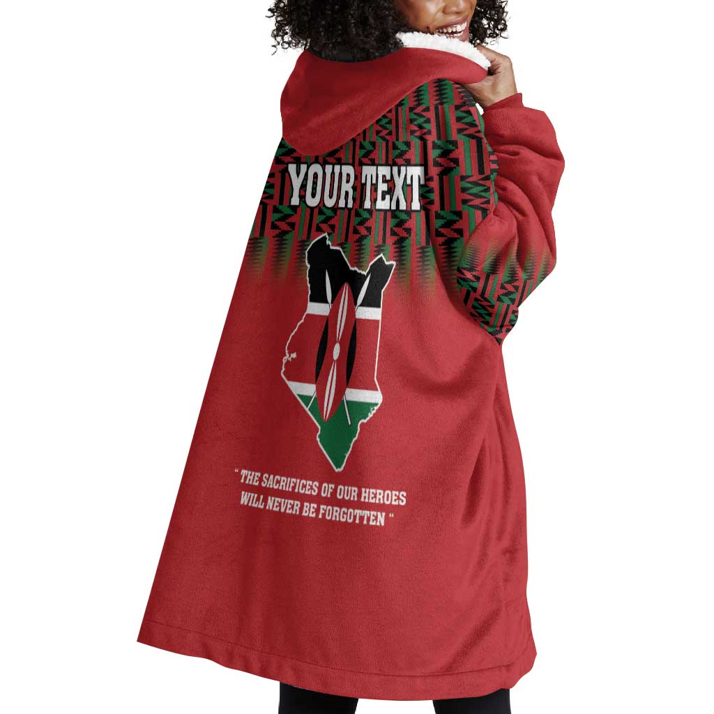 Personalized Afro Kenya Mashujaa Day Wearable Blanket Hoodie Mzee Jomo Kenyatta With Coat Of Arms LT18