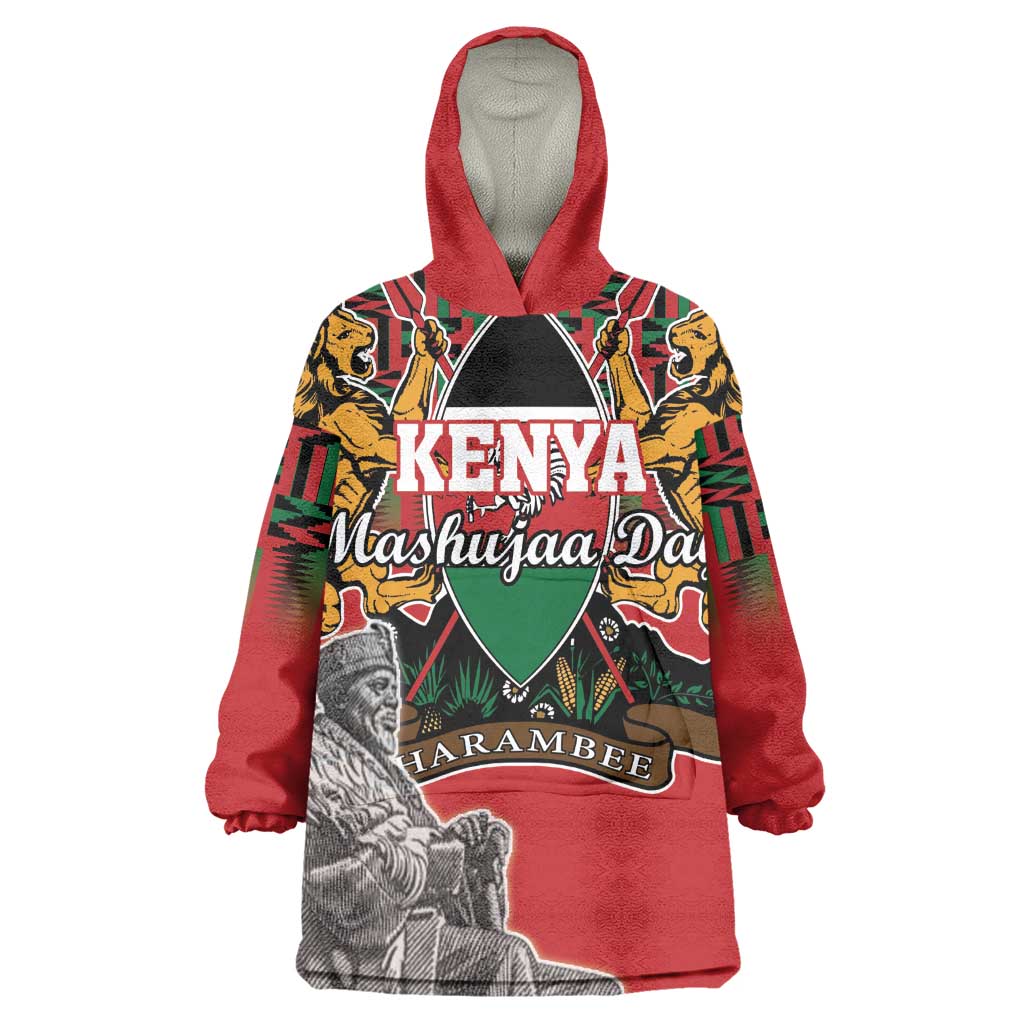 Personalized Afro Kenya Mashujaa Day Wearable Blanket Hoodie Mzee Jomo Kenyatta With Coat Of Arms LT18