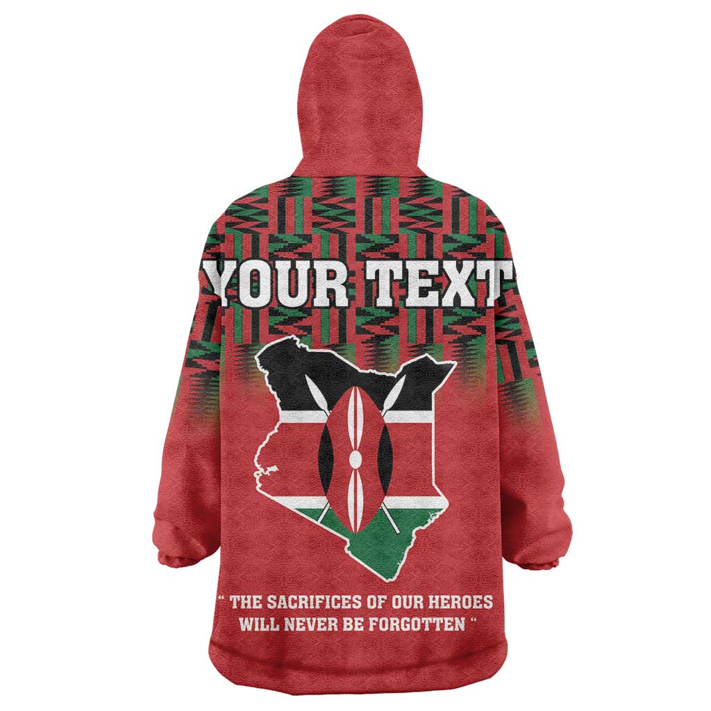 Personalized Afro Kenya Mashujaa Day Wearable Blanket Hoodie Mzee Jomo Kenyatta With Coat Of Arms LT18