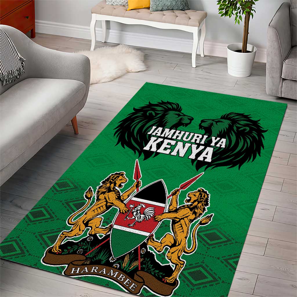 Afro Kenya National Heroes Day Area Rug Mashujaa With Lion Head And Coat Of Arms LT18