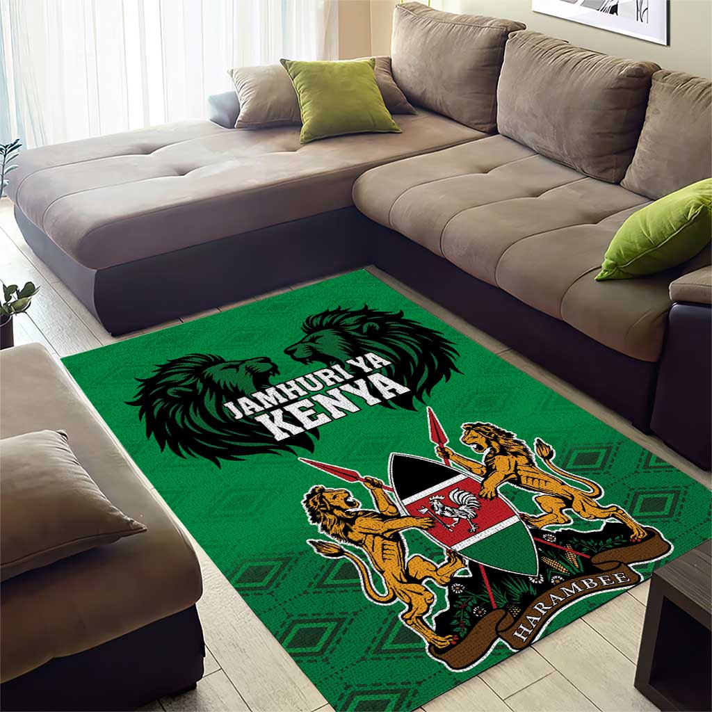 Afro Kenya National Heroes Day Area Rug Mashujaa With Lion Head And Coat Of Arms LT18