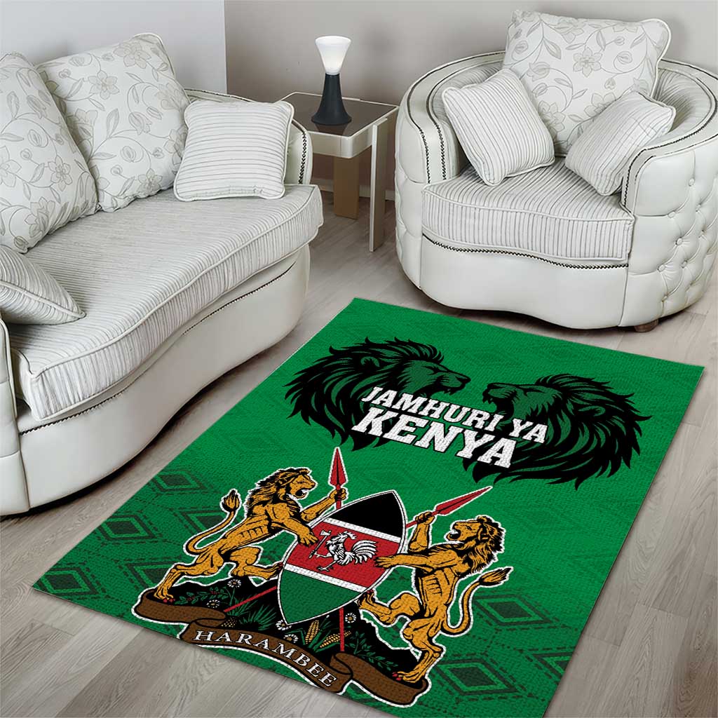 Afro Kenya National Heroes Day Area Rug Mashujaa With Lion Head And Coat Of Arms LT18