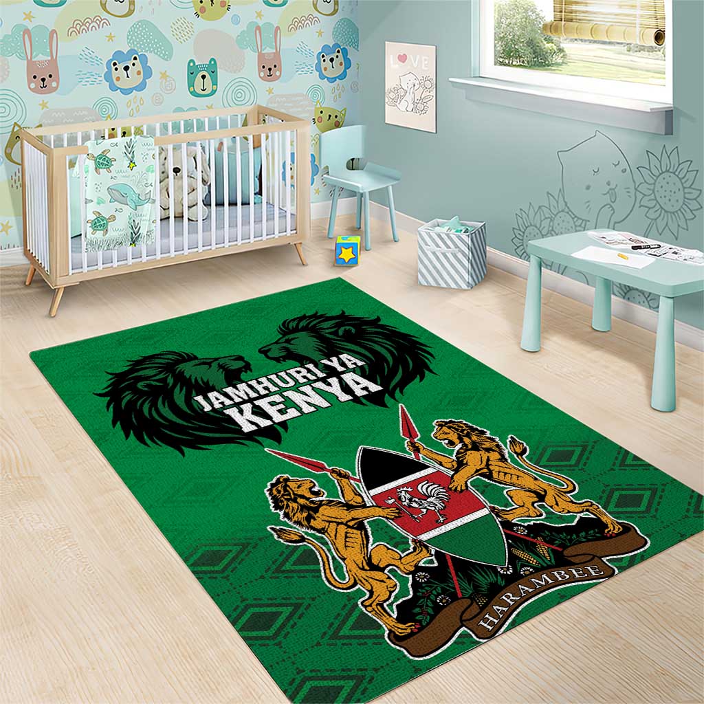 Afro Kenya National Heroes Day Area Rug Mashujaa With Lion Head And Coat Of Arms LT18