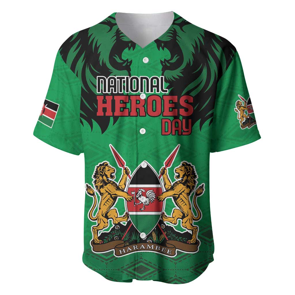 Afro Kenya National Heroes Day Baseball Jersey Mashujaa With Lion Head And Coat Of Arms LT18