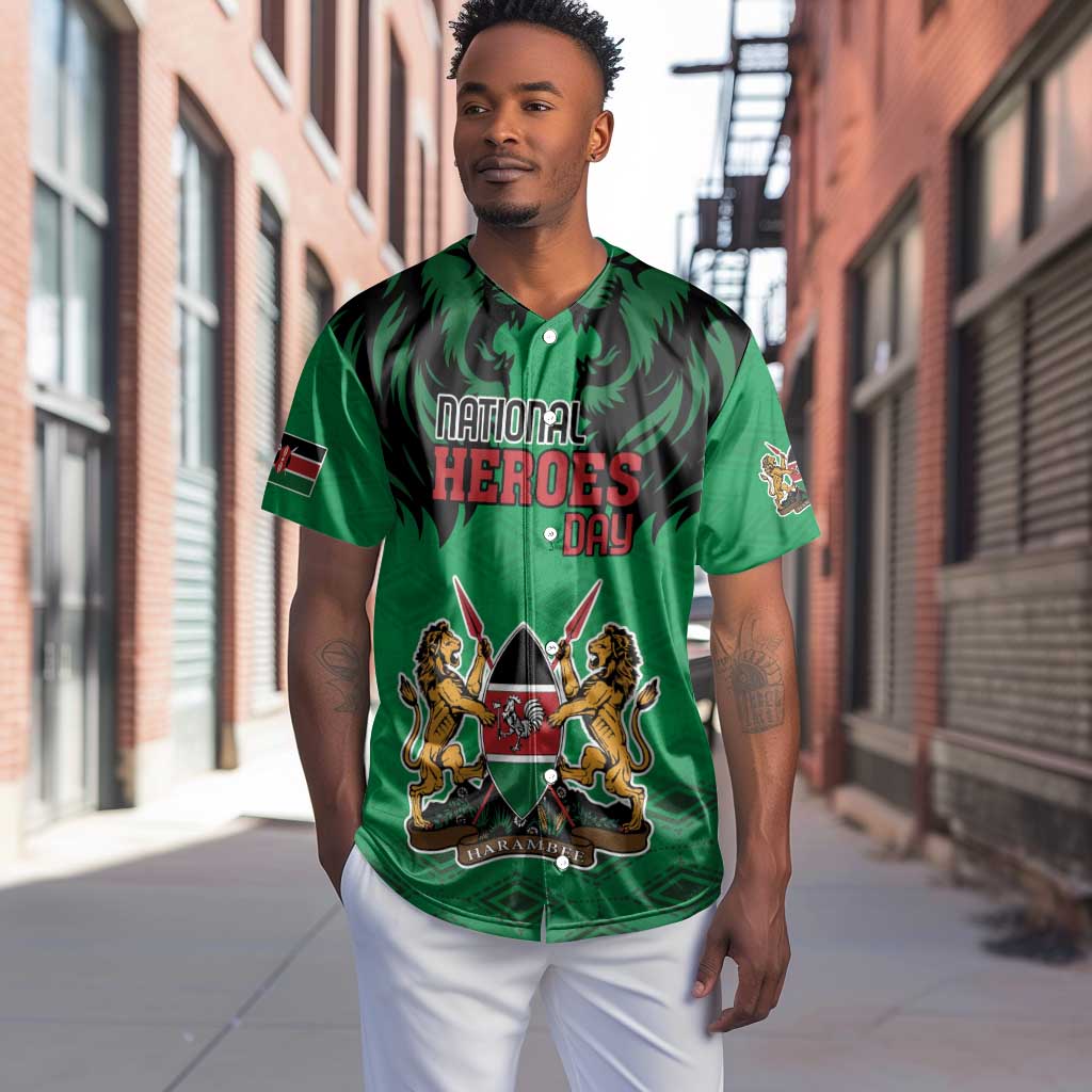 Afro Kenya National Heroes Day Baseball Jersey Mashujaa With Lion Head And Coat Of Arms LT18