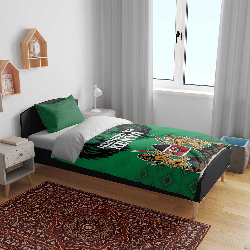 Afro Kenya National Heroes Day Bedding Set Mashujaa With Lion Head And Coat Of Arms LT18