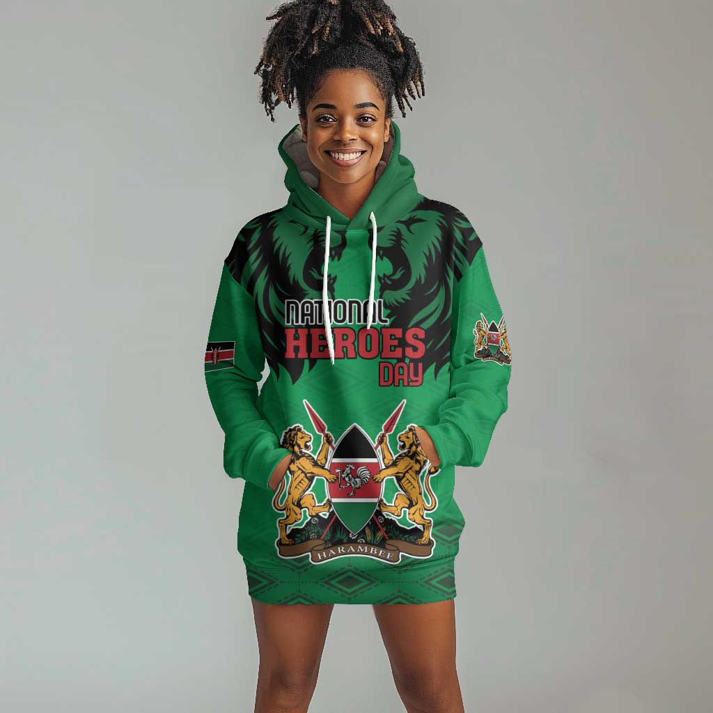Afro Kenya National Heroes Day Hoodie Dress Mashujaa With Lion Head And Coat Of Arms LT18