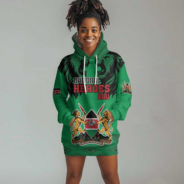 Afro Kenya National Heroes Day Hoodie Dress Mashujaa With Lion Head And Coat Of Arms LT18