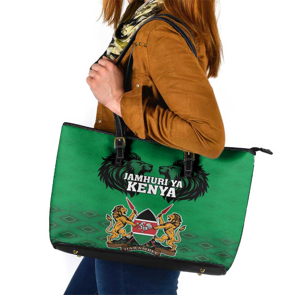 Kenya National Heroes Day Leather Tote Bag Mashujaa With Lion Head And Coat Of Arms LT18