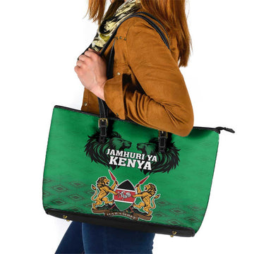 Kenya National Heroes Day Leather Tote Bag Mashujaa With Lion Head And Coat Of Arms LT18