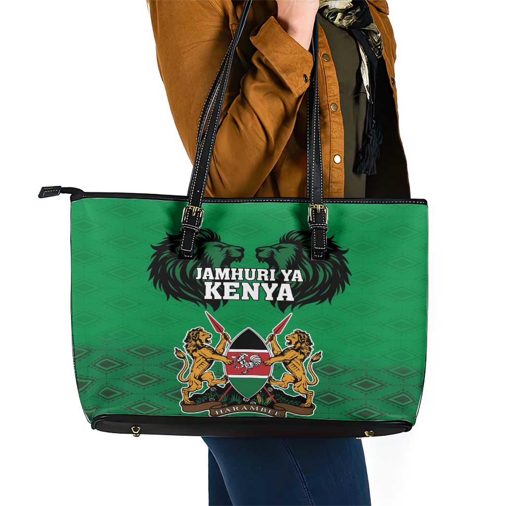 Kenya National Heroes Day Leather Tote Bag Mashujaa With Lion Head And Coat Of Arms LT18