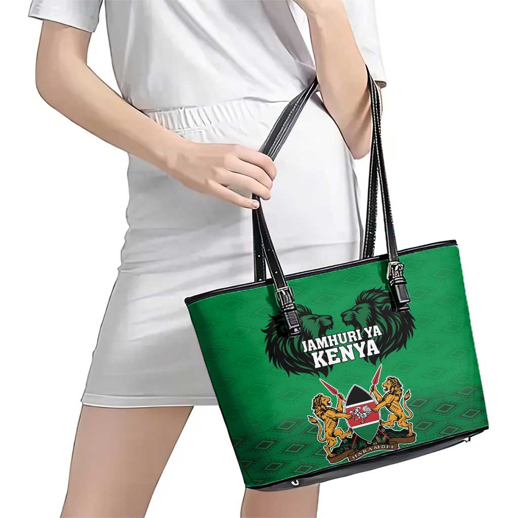 Kenya National Heroes Day Leather Tote Bag Mashujaa With Lion Head And Coat Of Arms LT18