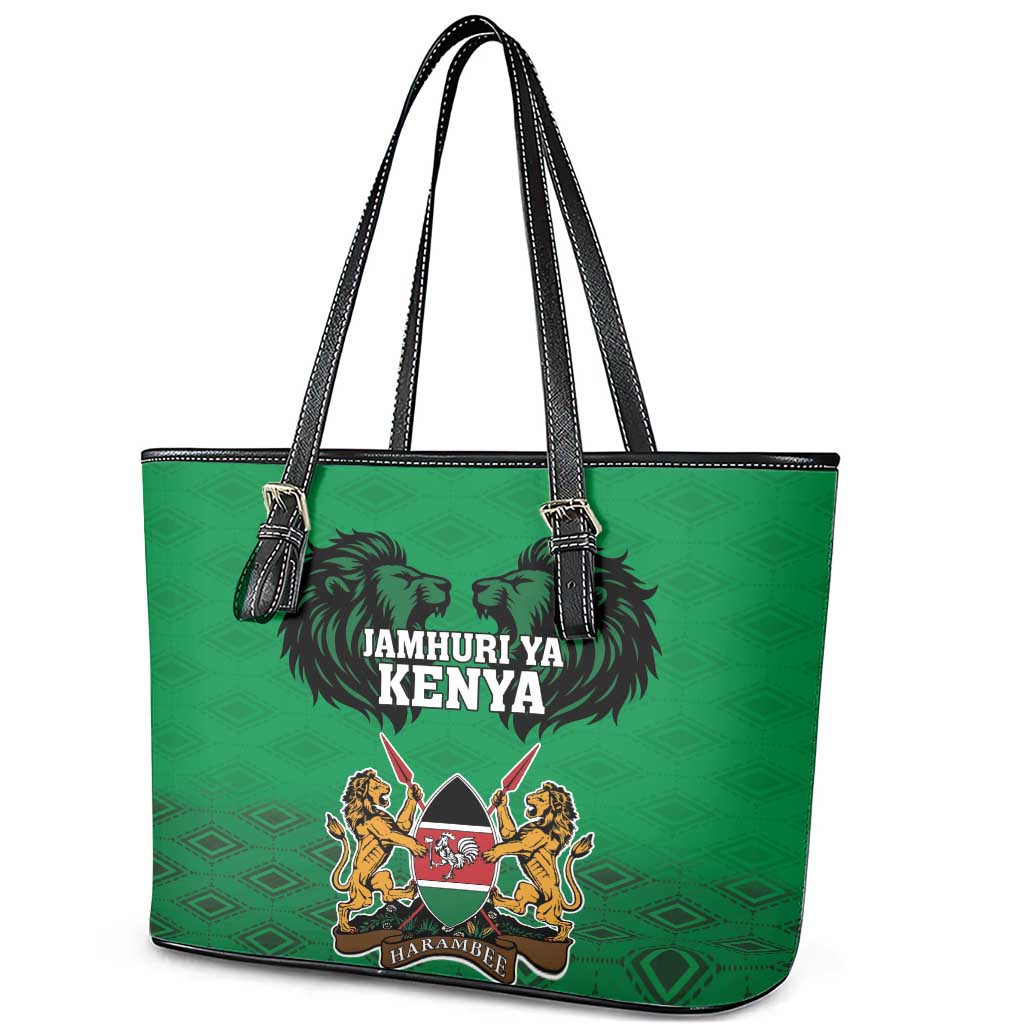 Kenya National Heroes Day Leather Tote Bag Mashujaa With Lion Head And Coat Of Arms LT18