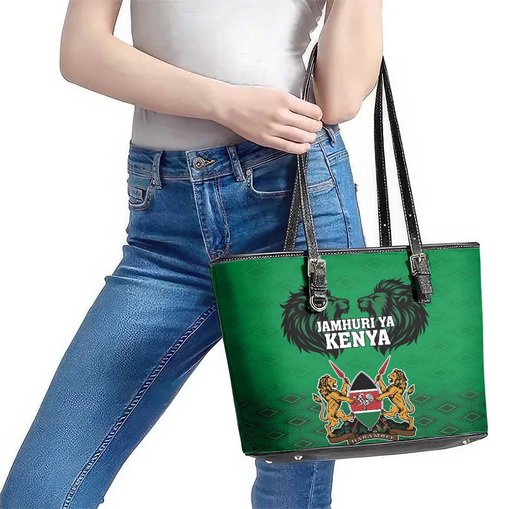 Kenya National Heroes Day Leather Tote Bag Mashujaa With Lion Head And Coat Of Arms LT18
