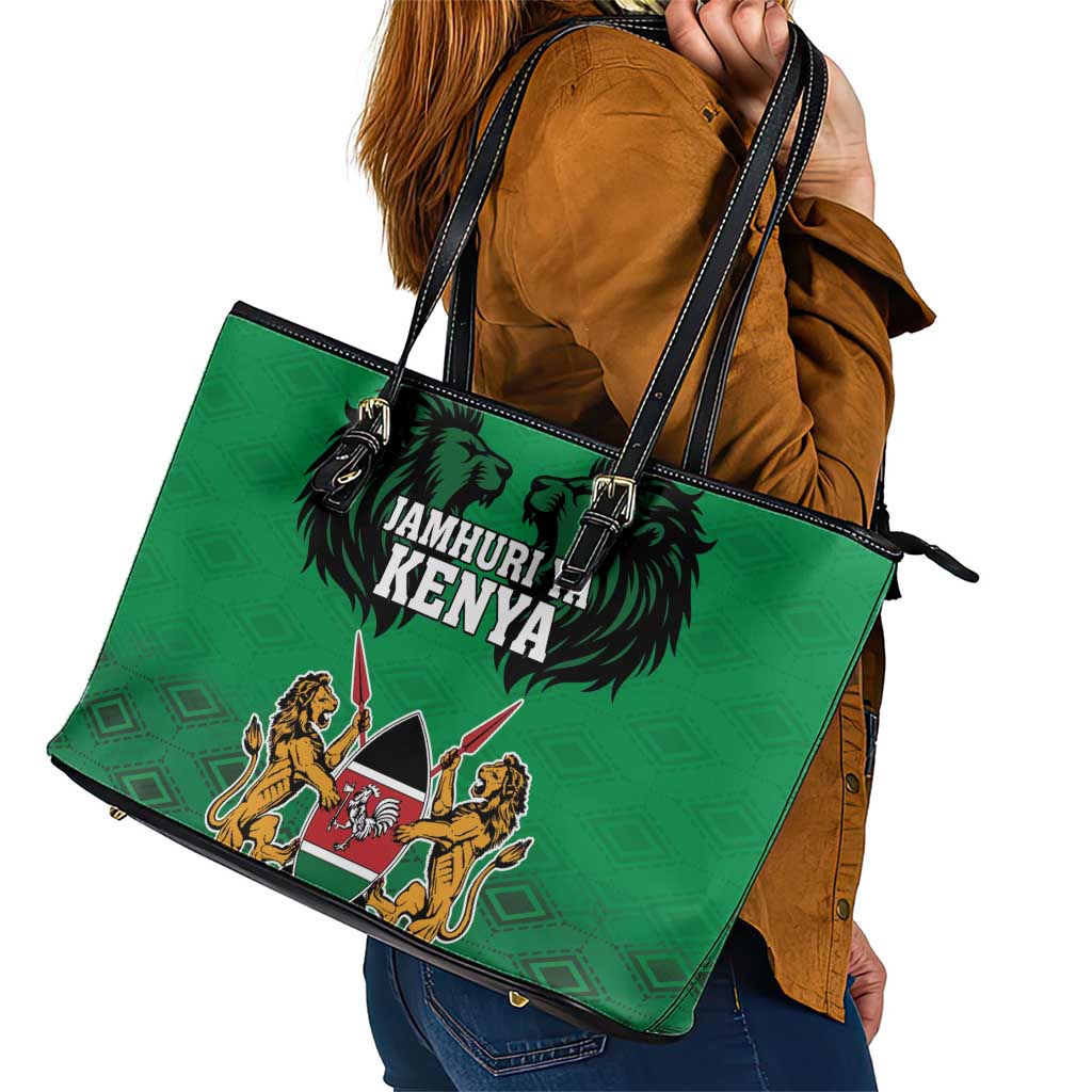Kenya National Heroes Day Leather Tote Bag Mashujaa With Lion Head And Coat Of Arms LT18