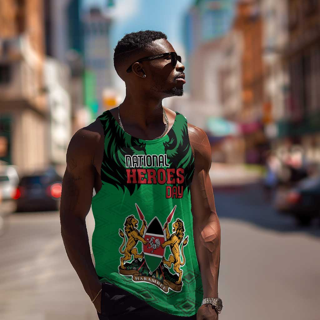 Afro Kenya National Heroes Day Men Tank Top Mashujaa With Lion Head And Coat Of Arms LT18