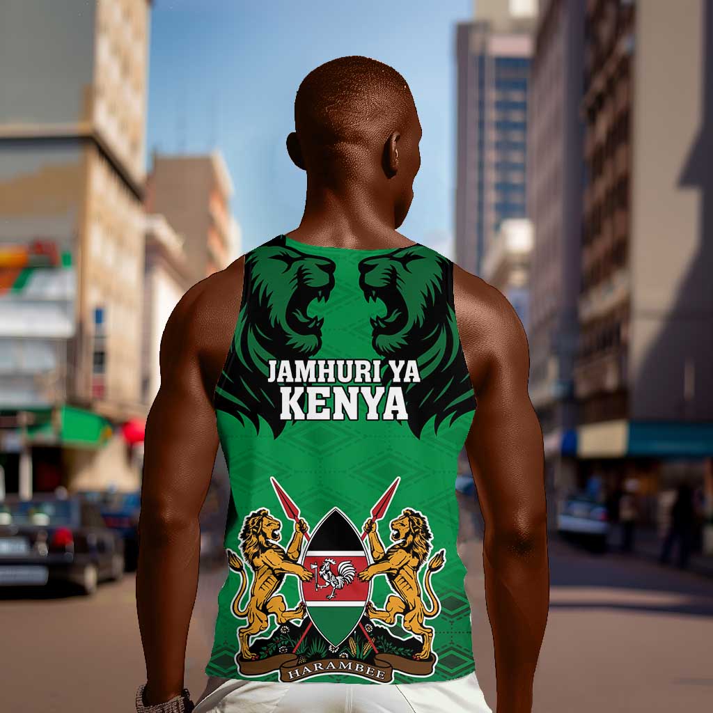 Afro Kenya National Heroes Day Men Tank Top Mashujaa With Lion Head And Coat Of Arms LT18