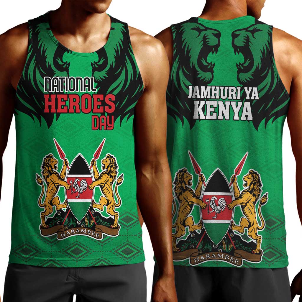Afro Kenya National Heroes Day Men Tank Top Mashujaa With Lion Head And Coat Of Arms LT18