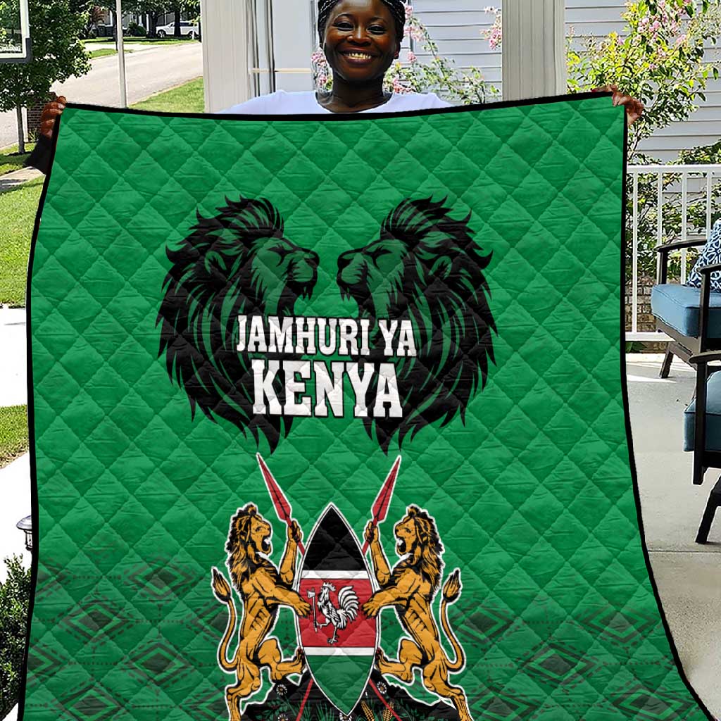 Afro Kenya National Heroes Day Quilt Mashujaa With Lion Head And Coat Of Arms LT18