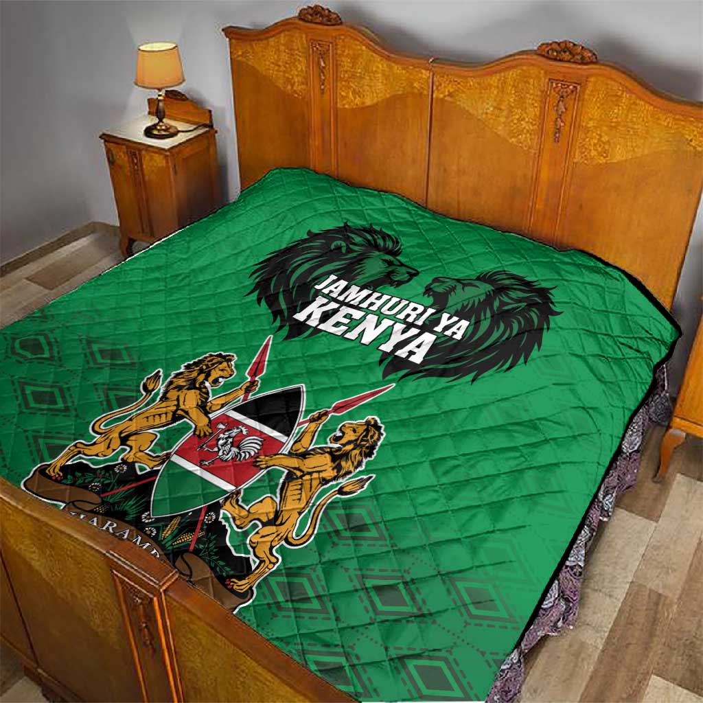 Afro Kenya National Heroes Day Quilt Mashujaa With Lion Head And Coat Of Arms LT18