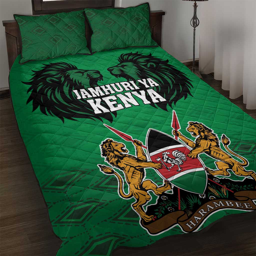 Afro Kenya National Heroes Day Quilt Bed Set Mashujaa With Lion Head And Coat Of Arms LT18