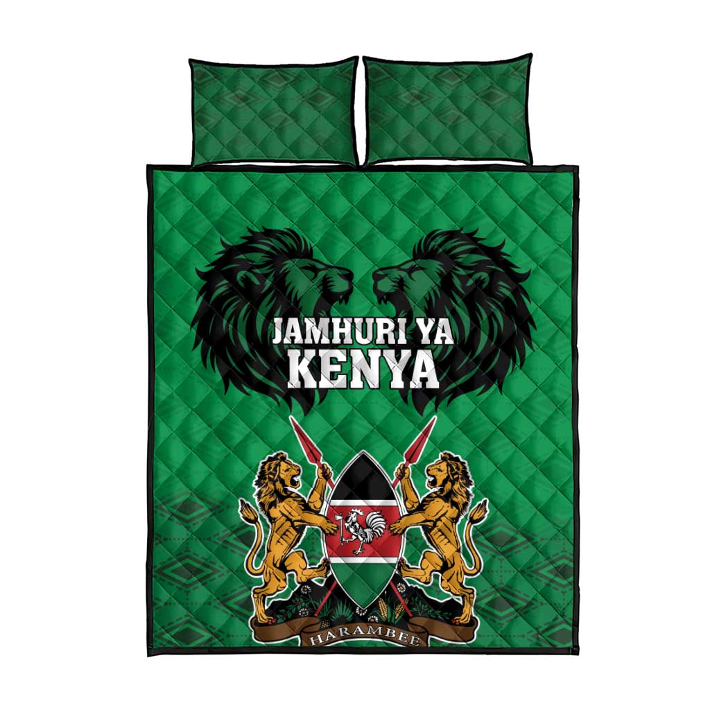 Afro Kenya National Heroes Day Quilt Bed Set Mashujaa With Lion Head And Coat Of Arms LT18