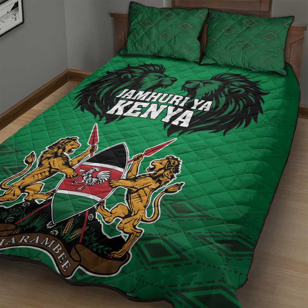 Afro Kenya National Heroes Day Quilt Bed Set Mashujaa With Lion Head And Coat Of Arms LT18