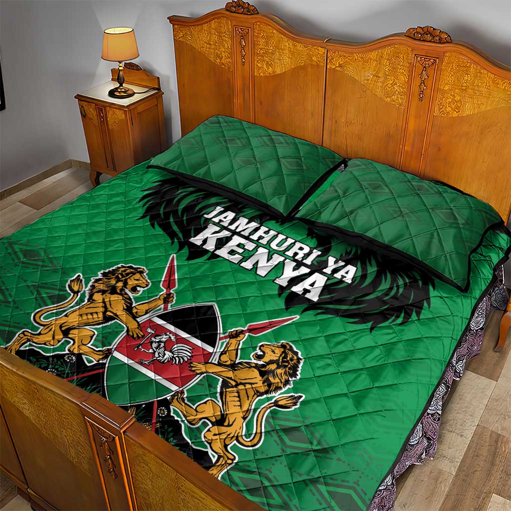 Afro Kenya National Heroes Day Quilt Bed Set Mashujaa With Lion Head And Coat Of Arms LT18