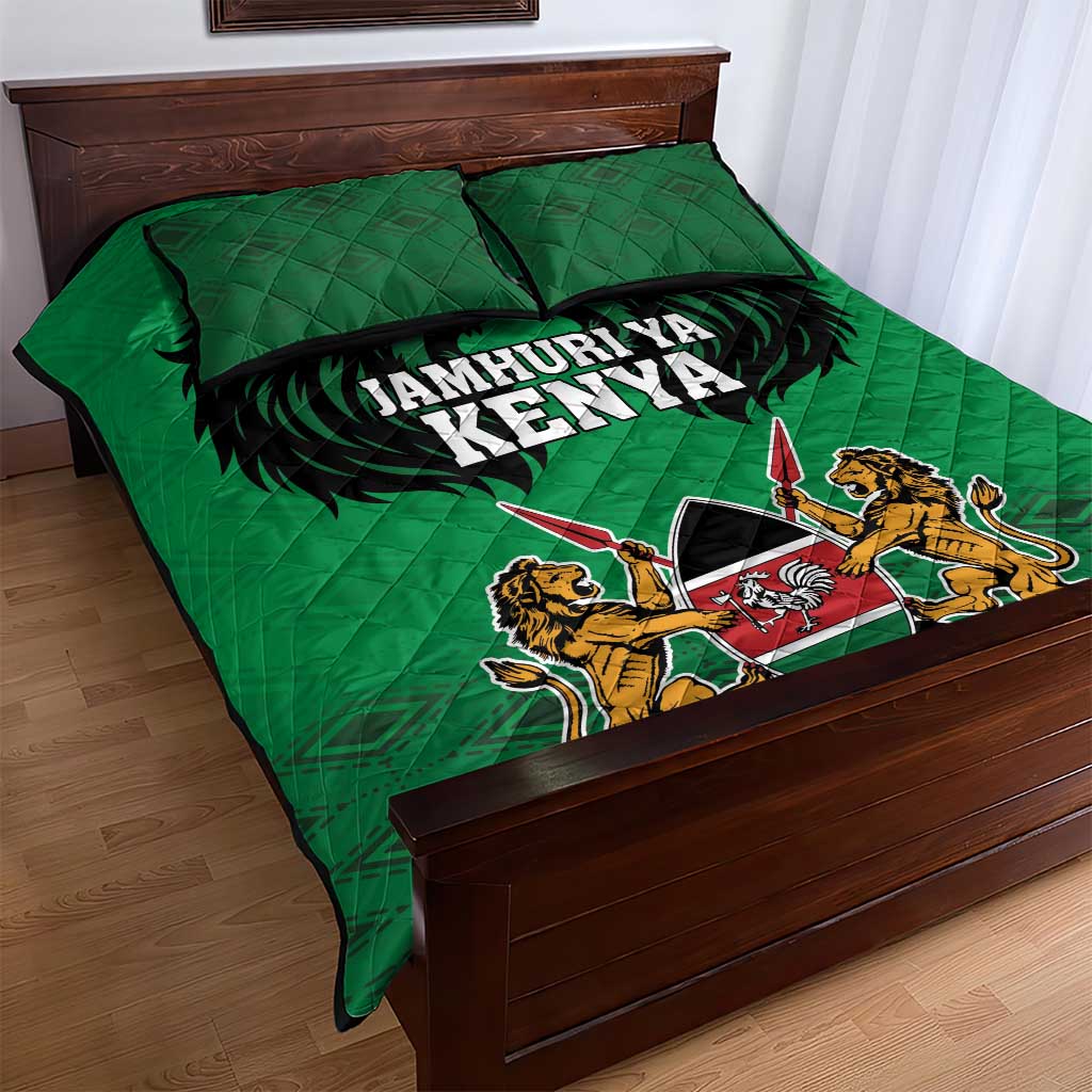 Afro Kenya National Heroes Day Quilt Bed Set Mashujaa With Lion Head And Coat Of Arms LT18